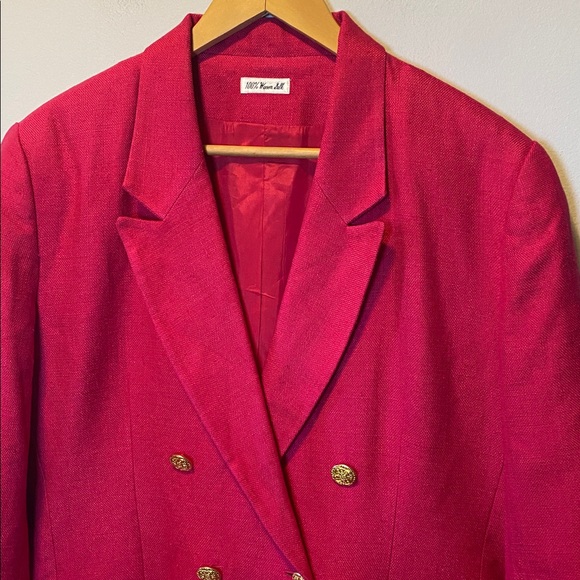Vintage Woven Silk Blazer Doncaster Women’s 12 Pink Gold Buttons 90s Oversized - Picture 4 of 15